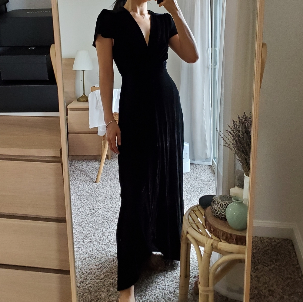 Reformation wrap maxi dress black